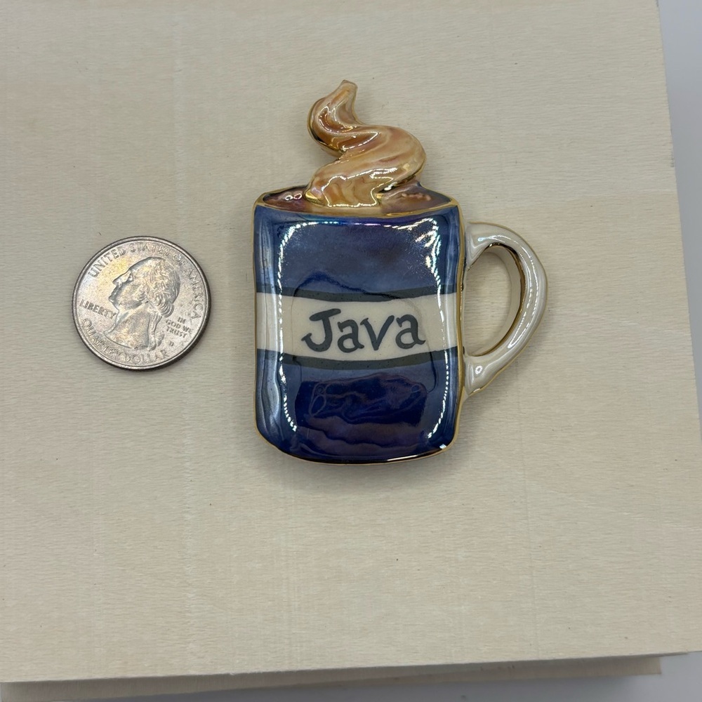 Vintage Ceramic Coffee Java Brooch - image 4